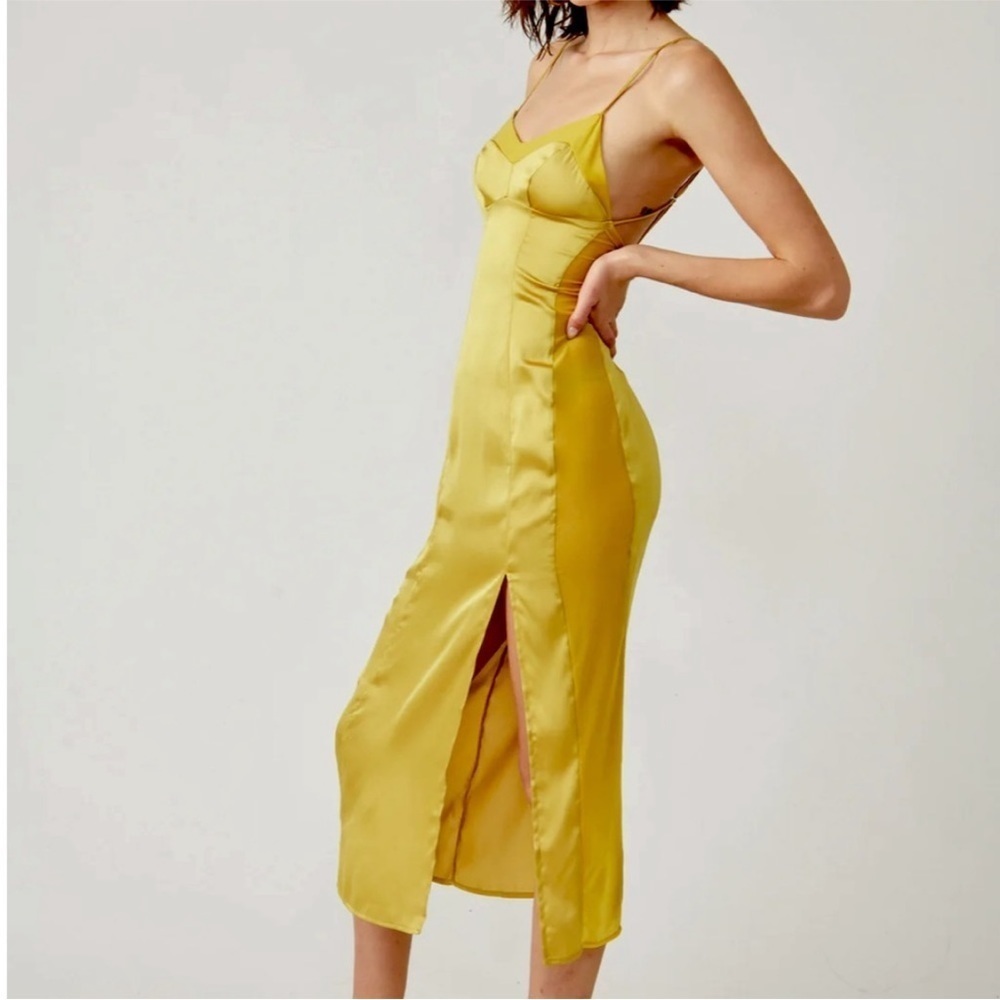 Intimately FP by Free People City Cool Midi Maxi Slip Satin Dress in Bitter Oil